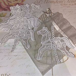 Brand New 7pc White Carousel Horse Lace Appliqués